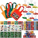 Tacobear Rennauto Party Mitgebsel Kindergeburtstag Junge 6 7 8 9 10 Jahren mit Rennwagen Slap Armband Schlüsselanhänger Non Woven Taschen Tattoo-Aufkleber für Give Aways Gastgeschenk Kindergeburtstag