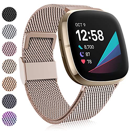 Faliogo Kompatibel mit Fitbit Versa 3 Armband/Versa 4 Armband/Sense Armband, Edelstahl Metall Ersatzband mit Magnetschloss