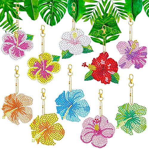 10 Stück 5D Diamond Painting Anhänger,DIY Diamant Malerei Schlüsselanhänger Kits für Kinder Erwachsene,Hawaiianische Plumeria Blume Schlüsselbund Strass Malerei Stickerei Kunst Ornamente Dekoration
