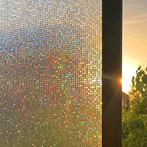 Cinbee 3D Fensterfolie Selbsthaftend Blickdicht 44.5x200 cm, Regenbogen Fensterfolie Mosaik, Selbstklebende Sichtschutzfolie Fenster Bunt, Dekorfolie Fenster Sichtschutz