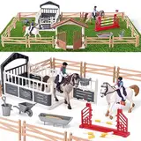 Tacobear Pferde Spielzeug Horse Spielset Pferdekoppel Pferdestall Hindernisse Pferdefiguren Sammelfiguren Nutztier Pädagogische Bauernhof Geschenk für Kinder Jungen Mädchen 5–12 Jahren 70*42*16cm