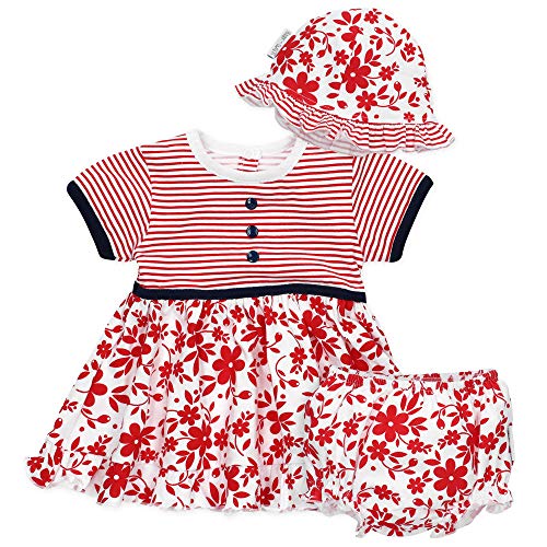 Baby Sweets® 3er Baby-Set Kleid, Pumphose & Baby-Mütze/Newborn Babykleidung Mädchen in Rot-Weiß-Blau/Babykleid als Sommer-Baby-Outfit/Taufkleid Neugeborene & Kleinkinder Größe 6-9 Monate (74)