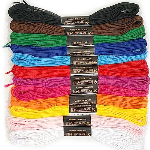 Stickgarn Set,Stickgarn,Stickgarn Set,Embroidery Floss Multifarben Weicher je 8 Meter,Stickerei für Kreuzstichfaden, Armbandfaden, Knüpfen, Flechten, Basteln, Häkeln-12 Farben