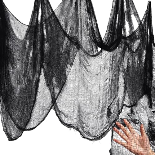 6 x 1.50M Halloween Deko Stoff Gruseliges Tuch Schwarz,Gruseliges Käsetuch Große Horror Halloween Dekoration Innen Outdoor Gruseliges Tuch Gothic Halloween Party Tischdeko Türen Vorhang