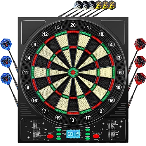 Mejasg Dartscheibe Elektronisch mit Deutsche Stimme&LCD-Bildschirm, Elektronische Dartscheibe mit 12 pfeilen, 34 Spiele&355 Variationen, Innovativer Dartautomat Elektronische Dartboard für 1-8 Spieler