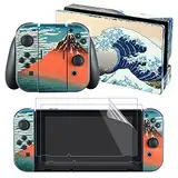 eXtremeRate Aufkleber Sticker Skin Decal Folie Abziehbild Faceplates Kleberfolie mit 2 Displayschutzfolie für Nintendo Switch/NS Konsole&Joy-Con&Dock&Griff(Große Welle)