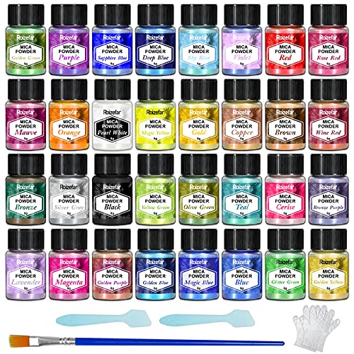 Epoxidharz Farbe Mica Pulver, 32 Farbe*5g Perlglanz Epoxidharz Pigment metallischer Pulver für Seifenfarbe, Schmuckherstellung, Nagellack, Epoxidharz, Kerzenherstellung, Badebomben, Schleim