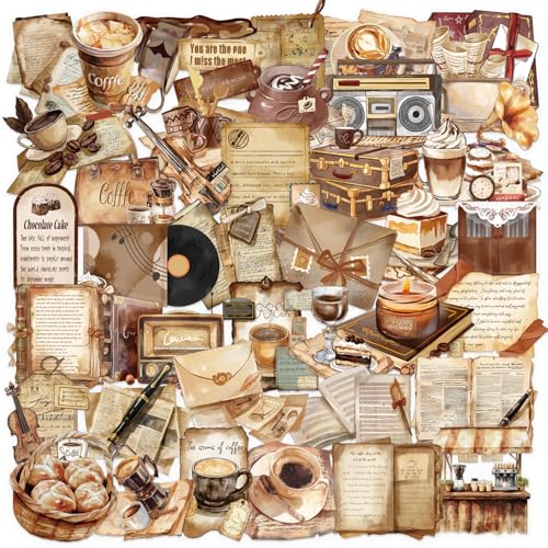 EUFFO Vintage Sticker Set 50 Stück Retro Café Aufkleber - Wasserfeste Decals für Scrapbook, Journal, Kindle, Laptop, Skate, Fahrrad, Motorrad, Skateboard, Koffer - PET Transparenter
