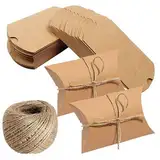 100 STK. Kraftpapier Süßigkeiten Karton Hochzeit Gastgeschenke Geschenkboxen mit Juteschnur, Kleine Geschenkkartons, Kissen-Kästen, für Weihnachten, Süßigkeiten, Nuss, Hochzeit