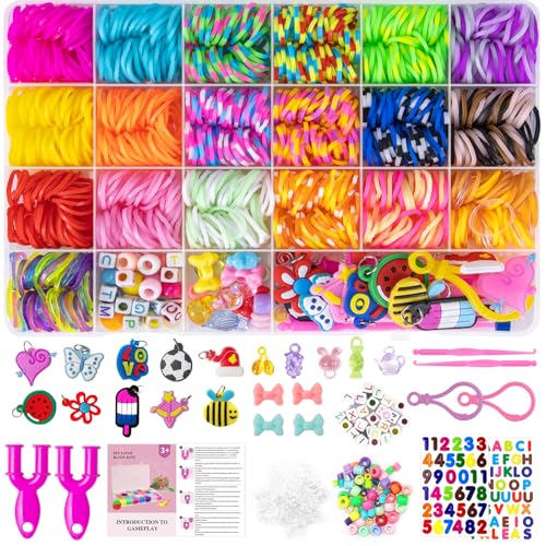 Uolifrem 2500+ Loom Bänder Set für Kinder, 38 Farben Loops Gummis Bänder Starter Set, DIY Gummibänder für Armbänder Basteln, Loom Bands Box Set mit Zubehör,Geschenk für Mädchen&Jungs