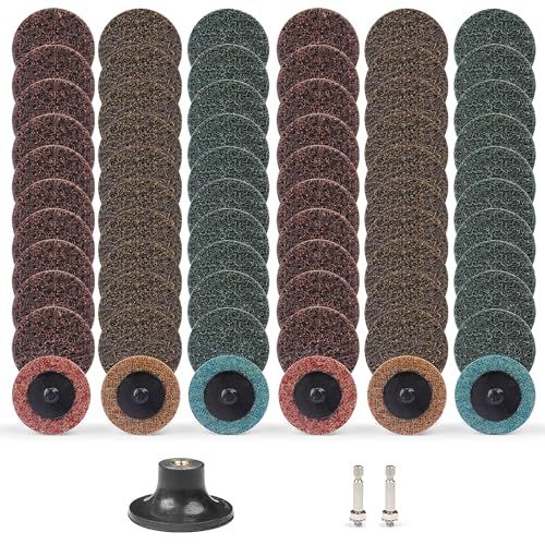 Shineboc 57 Stück Schleifscheiben Set, 2 Zoll Roloc Schnellwechsel Scheiben mit 1/4 Padhalterschaft für Stabschleifer Oberflächenentrostung, Schleifen, Polieren, Rostfarbe