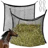 2 Stück Heunetz für Pferde, 60 x 90cm Heusack für Pferde, Farming Heunetz mit 4 Karabinerhaken, Heunetz Engmaschig Füllmenge 8kg, Heutasche, Heusack Fütterungszeit kann Verlängert Werden für Pferde
