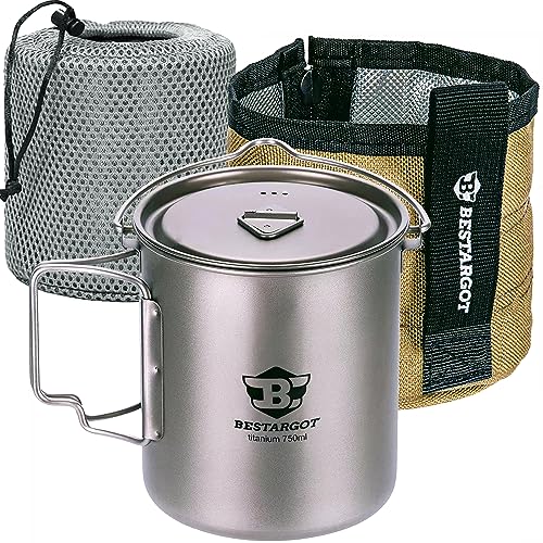 Bestargot 750ml Titan Becher Tasse mit Isolierbeutel, Geschirr Set, Outdoor-Topf Kochgeschirr, Große Kapazität für Solo-Camping, Wandern, Bushcraft