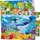 Puzzle ab 4 5 6 Jahre - 3 Set Puzzle 100 Teile von Quokka - Kinder Spiele ab 5-6 Jahre von Insekten Meeres- und Waldtieren – Geschenk für Jungen und Mädchen 7 8