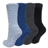 Chalier Cozy 4 Paare Kuschelsocken Herren Flauschige Socken Weiche Bequeme Anti-Rutsch Winter Dicke Socken Warme Bettsocken Herren Geschenke für Männer Frauen Einheitsgröße Grau