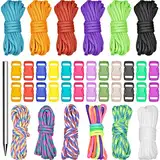 Inntek 12 Stück 10 Fuß Paracord Schnur 550 Paracord Seile, Paracord Armband Paracord Bänder Set mit 24 Paracord Steckverschluss für DIY Armbänder, Schlüsselanhänger,Hundeleinen, Leinen, Zeltseil