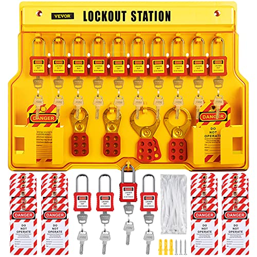 VEVOR Lockout Tagout Kit 58 Stk. Trennschalterschloss, Hasps Tags und Sicherheits Aufbewahrungstasche für Vorhängeschlösser für Lock and Tag Produkte und elektrische Sicherheitsausrüstung