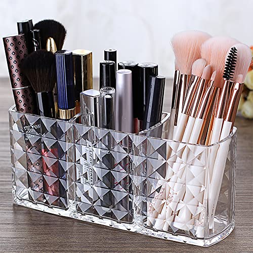 Ubitree Kosmetik Organizer, 3 Fächern Schminkaufbewahrung für Eyeliners Lippenstift Wimperntusche, Acryl Kristall Makeup Pinsel Halter für Badezimmer Schlafzimmer Waschtische Büro Schreibtisch