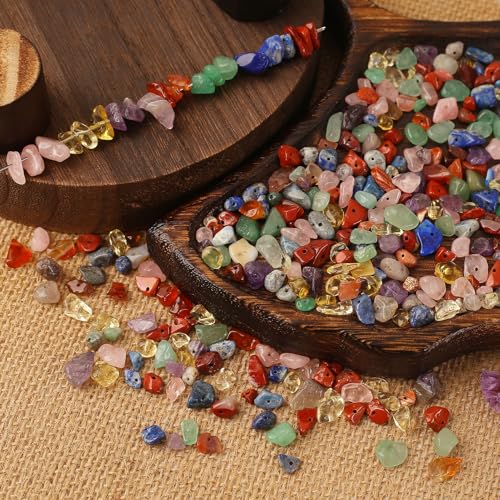 DAHI Edelsteine perlen zum Auffädeln 430 Stück 7 Chakra Set Heilsteine mit Unregelmäßig Gebohrten Löchern für DIY Armbänder & Schmuckherstellung Natursteine (7 Chakra)