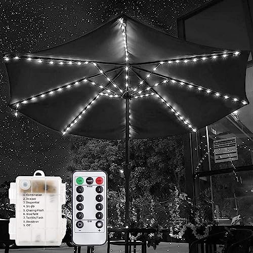 EONANT Sonnenschirm Lichterkette, 104LED Sonnenschirm Lichter mit Fernbedienung 8 Modus batteriebetrieben Sonnenschirm Baldachin dekorative Strip Lichter, Camping-Zelt (Weiß)