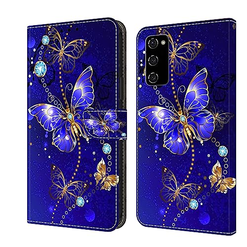 Rnrieyta Miagon Kickstand Flip PU Leder Schutzhülle für Oppo A58 5G,Bunt Muster Hülle Brieftasche Case Cover Ständer mit Kartenfächer,Blau Schmetterling