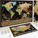 Rubbel Weltkarte + USA Karte – Set von 2 Poster inkl. Geschenkverpackung. Gold/Schwarz - Made in Europe