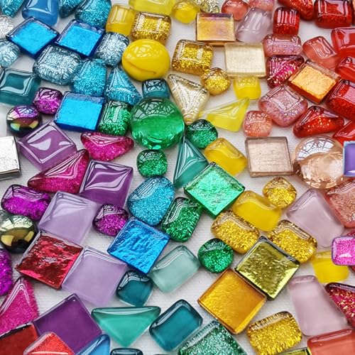 Mosaiksteine,200g Mosaiksteine Zum Basteln, Bunt Mosaikglassteine, DIY Projekt Für Heimdekoration, Kreative Kinderaktivitäten,Etwa150 Stückm, Multicolor