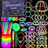 MOYKSRR 297 Stück Knicklichter Party Set, 8 Tolle Farben Knicklichter Kinder, Neon Leuchtstäbe, Knicklichter Leuchtspielzeug für Party deko, Brille, Haarnadel, Ohrring,Schmetterling, Ball, Lutscher