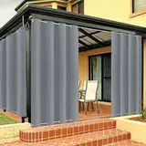 Outdoor Vorhang Wetterfest mit Ösen Oben und Unten, Outdoor Vorhänge Sonnenschutz Wasserdicht Blickdicht Gardinen für Pavillon, Benutzerdefinierte Größe -1 Stück, Grau, B213xH160cm