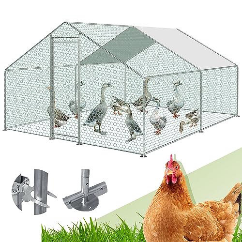 Randaco XXL Hühnerstall Freilaufgehege mit Schloss, 3x4x2m Verzinkter Stahl Kleintierstall Freigehege mit Wasserdichtes PE-Farbtuch, Stabilem Stahlrahmen, Geflügelzucht