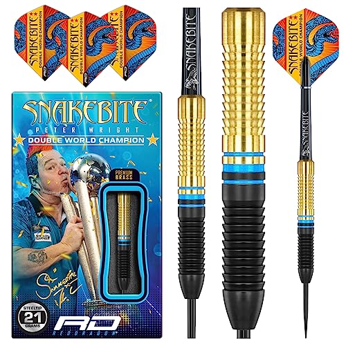 RED DRAGON Peter Wright Snakebite World Champion 2022 Darts Set - 21 Gramm Brass Steeltip Dartpfeile