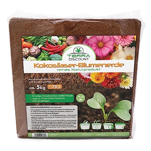 Terra Discount Kokosfaserhumus *Blumenerde*, Kokoserde als Hochbeeterde und für Pflanzen/Zimmerpflanzen, torffrei und ungedüngt (70 Liter)