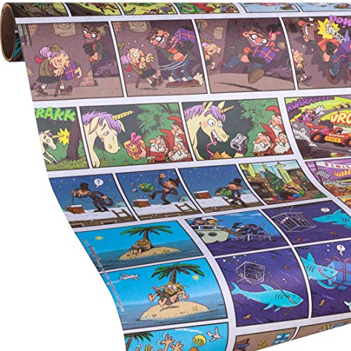 COMIC Geschenkpapier. Kinder & Jugend Geschenkpapier für Mädchen & Jungs zum Geburtstag, Einschulung, etc. Geschenkpapier Rolle 5 Meter. Gratis dazu: 9x Geschenkanhänger.