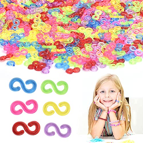 BUENTYA 1000 Stück Loom Bänder Zubehör S Clips Bunte Loombänder Verschlüsse 1.2x0.6x0.2cm Plastik Loops Werkzeug Erwachsene DIY Accessoires Loomclips für Den Anschluss von Band Armbänder