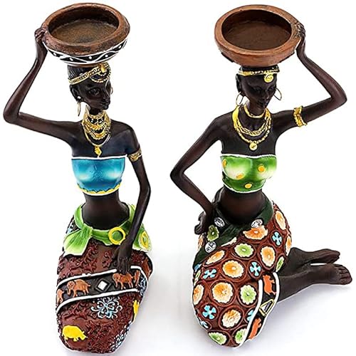 Uziqueif Vintage Deko kerzenständer schwarz, Afrikanische deko Figuren mit Kerzenhalter,Tisch Dekoration esszimmer Afrika kerzenhalter,Kerzen Ständer für Geburtstag Weihnachts Hochzeit,Set