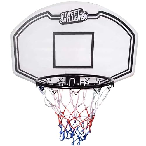 STREETSKILLER Basketballkorb mit 43 cm Durchmesser, Board, geflochtenem Basketballnetz und Wandhalterung, inklusive Montagezubehör. Für Kinder und Erwachsene, geeignet zur Innen- und Außenmontage