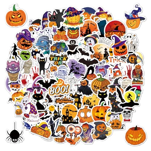 Zmupl 100 Stück Halloween Sticker Aufkleber Wasserdicht für Geschenk Gitarren Skateboard Fahrrad Deko, Halloween Aufkleber Sticker für Mädchen & Jungen