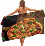 Mikrofaser Strandtuch, Cartoon Leckere Pizza 90 X 180 cm Designer Handtuch - Kompaktes Reisehandtuch, Strandhandtuch, Sporthandtuch, Badetuch, Mikrofaser, Extra Saugfähig, Leicht, Schnelltro-7I9G-O6U