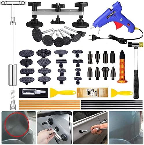 Manelord Auto Dellen Reparatur Ausbeulwerkzeug Set, Lackfreies Beulen Reparaturset Dent Puller Kit, Gleithammer Dent Abzieher mit 16 Stück Klebel