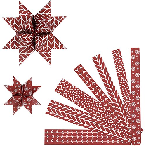 Paper Star Strips, B: 15+25 mm, T: 6,5+11,5 cm, weiß, rot, klassisch, 60 Stück