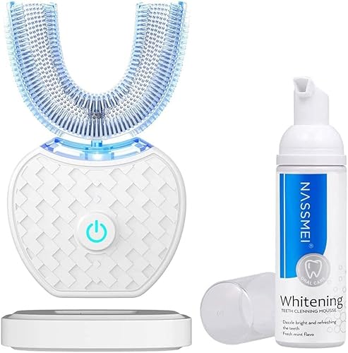 Ultraschall Zahnbürste, Automatische Zahnbürste, Schall Zahnaufhellung Zahnbürste mit Timer, 360° Ultraschall Elektrische Zahnbürste für Erwachsene, Kabelloses Aufladen (White, M)