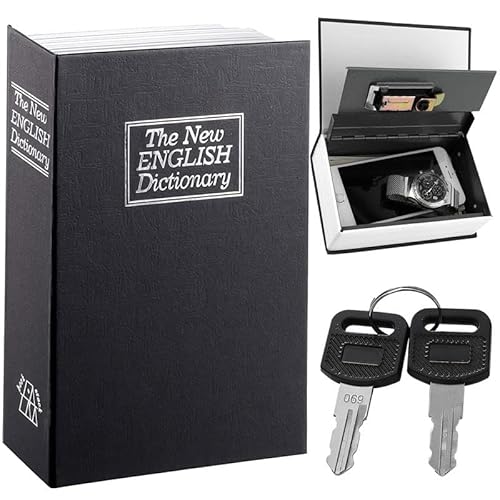 Retoo Buch-Safe mit 2 Schlüssel 24cm Sicher Buchsafe Tresor Büchersafe, Tresor für Zuhause, Geld, Dokumente, Bargeld, Schmuck, Aufbewahrungsbox, Geheimversteck-Safe mit 2 Schlüsseln, Versteck, Schwarz