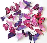3D Schmetterlinge Blumen 12er Set Dekoration Wandtattoo (Alive (pink-lila))