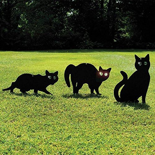 Garden Mile® 3 Stück Metallkatzen, pulverbeschichtet, Schwarz, schreckt Vögel, Tiere, Katzenschreck, Geschenke Gartenfiguren Metall Tierfiguren Katzenfigur