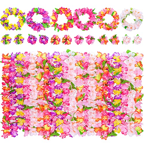 VGOODALL 48 STK. Hawaii Blumenketten, Leis Luau Bunte Hawaiiketten mit Halsketten Stirnbänder Armbänder für Hawaiian Party Strand Dekorationen Zubehör