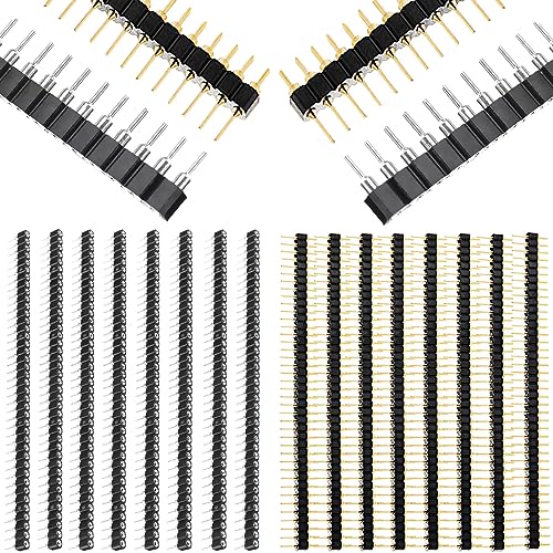 Youmile 20 Stück 2,54 mm Stiftleiste runde männliche und weibliche 0,1 Zoll weibliche/männliche Stifte, gerade, einreihig, Sortimentskit 40 P vergoldet, männlich, verzinnt, weiblich, Stiftleiste