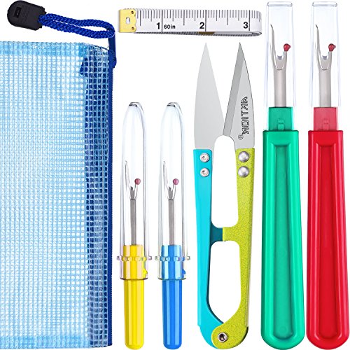 Nähen Nahttrenner Kit, 4 Stück Faden Naht Entfernen Stich Unpicker Faden Schneider Tool mit Trimmen Scissor, Weiche Maßband und Aufbewahrungstasche zum Nähen