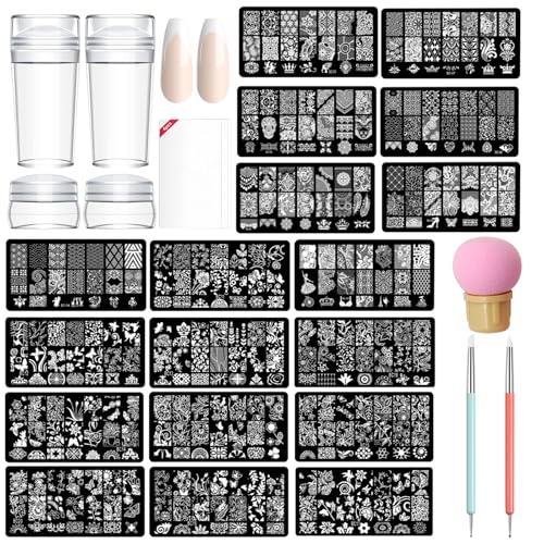 TYXHXTF French Nails Stempel Set,14 pcs Nail Art Stamper Kit Klare Silikon Nail Stamping,Nagel Stempel Mit Schaber,Nageldesign,French Nails Set,Nail Art Stamper,FüR FranzöSische ManiküRe Diy Nail