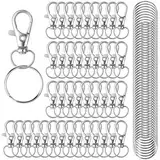 Schlüsselring Edelstahl Klein 100 Stück Karabiner Schlüsselanhänger Basteln Selber Machen Ringe Karabinerhaken mit Drehgelenk(Silber)