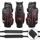 MK GolfBag Tour Pro Trolleybag 14 Fächer Getränkekühlfach Golftasche Rot wasserdicht Bag Golf und 12 Golfbälle gratis Paket (Blau)